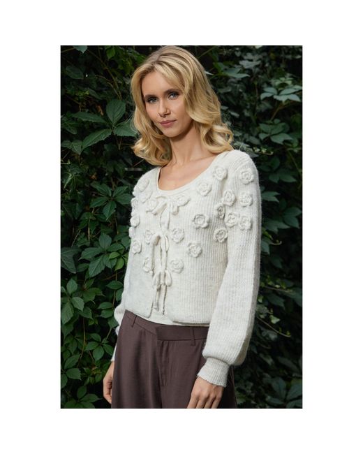 Saachi White Rosette Flower Cardigan