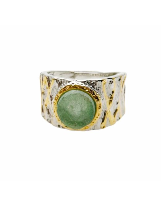 Farra Green Aventurine Stone Platinum Plated Brass Adjustable Ring