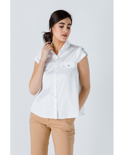 Conquista White Neutrals Ecru Cap Sleeve Shirt