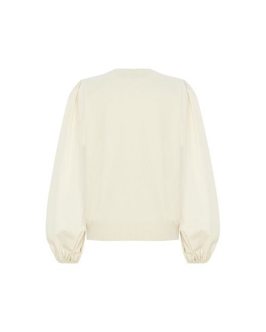 Exquise White Neutrals Regular Elastic Cuffs Crew Neck Cotton Knit Amity Blouse