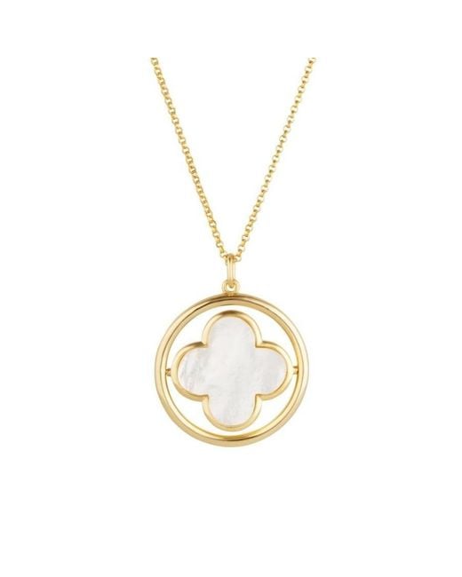 Lulu B London Metallic Clover Large Swivel Long Necklace With Mother Of Pearl