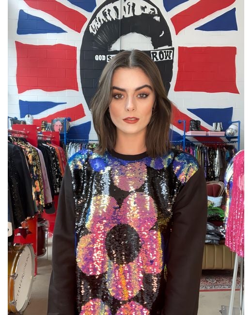 Any Old Iron Black Iridescent Right Quant Reversible Sequin Sweatshirt
