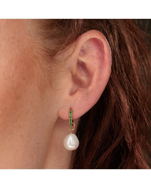 Scream Pretty Metallic Emerald & Baroque Pearl Charm Hoop Earrings