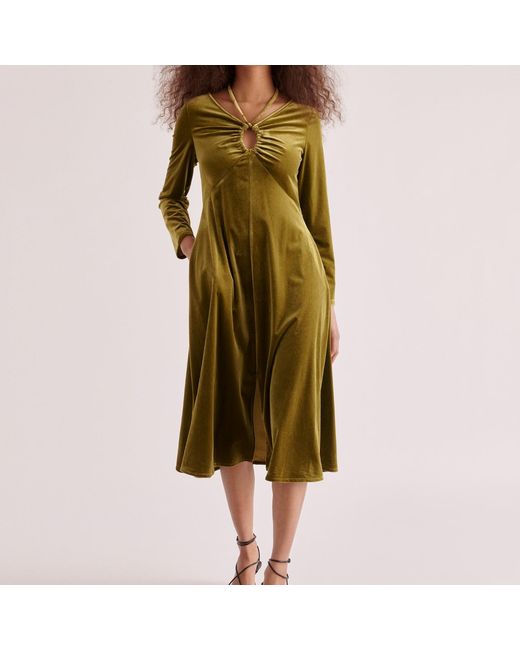 Paisie Green Velvet Tie-Neck Dress