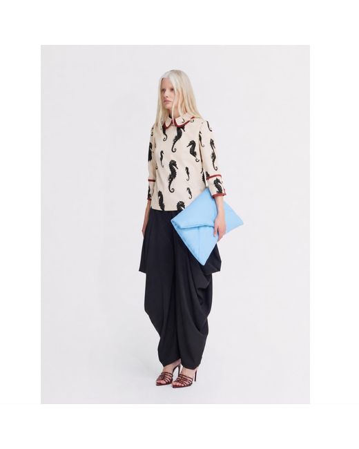 Julia Allert Natural Neutrals Ivory Seahorse Print Blouse With Cuffs – Capsule Edition