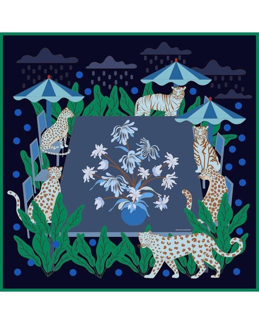 Jessie Zhao New York Blue Double Sided Silk Scarf Of Night Banquet