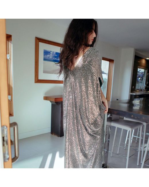 Jennafer Grace Gray Gunmetal Sequin Caftan Kaftan Dress