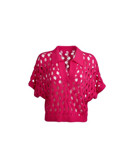 Saachi Pink Knit Cut-Out Collared Fuchsia Shirt