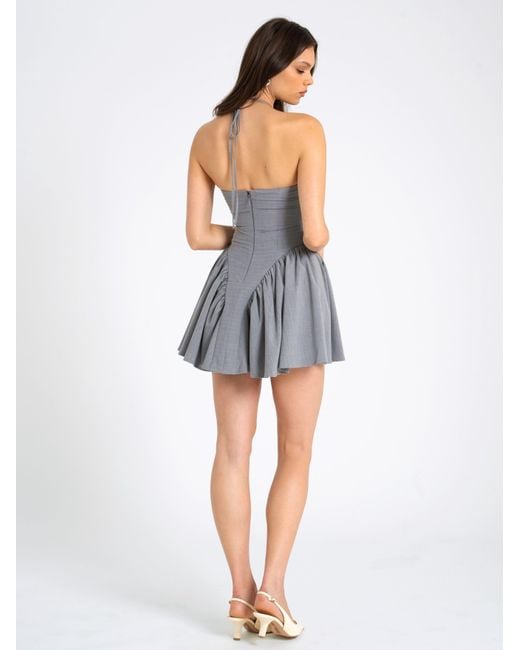 Miss Circle New York Gray Melody Stripe Halter Drop Waist Mini Dress