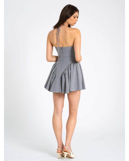 Miss Circle New York Gray Melody Stripe Halter Drop Waist Mini Dress