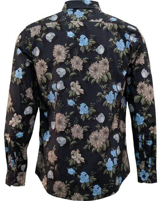 Lords of Harlech Gray Stretch Cotton Floral Shirt for men
