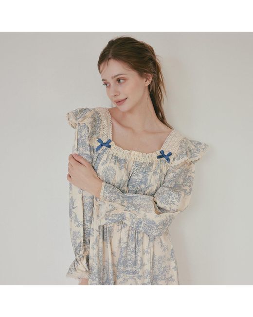 Luna Luz Blue Versailles Modal Cotton Square-Neck Nightdress –