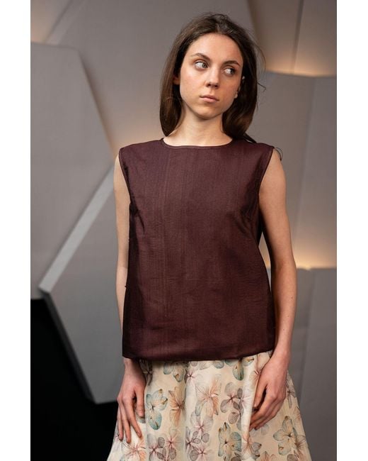Stovaria Brown Chocolate Handwoven Cotton Silk Structured Sleeveless Top