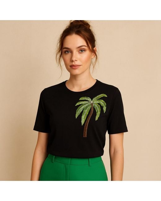 House of Laines London Black Laines Couture Embellished Palm Tree T-Shirt