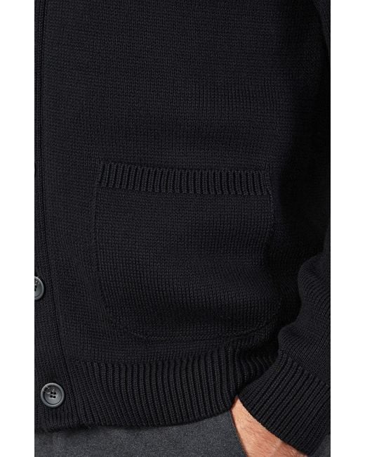 Paul James Knitwear Blue Midweight Cotton Shawl Collar Sebastian Cardigan for men