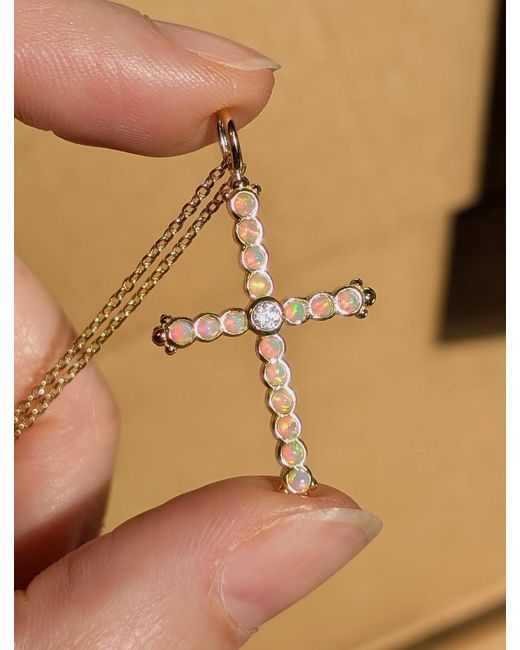 KAMARIA Metallic Opal Bezel Cross Necklace