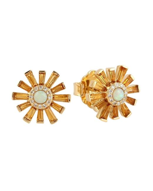 Artisan Metallic Opal, Citrine & Diamond Sunburst Stud Earrings