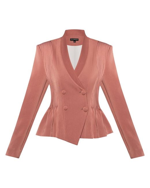 Tia Dorraine Pink Double-Breasted Blazer With Pleated Details