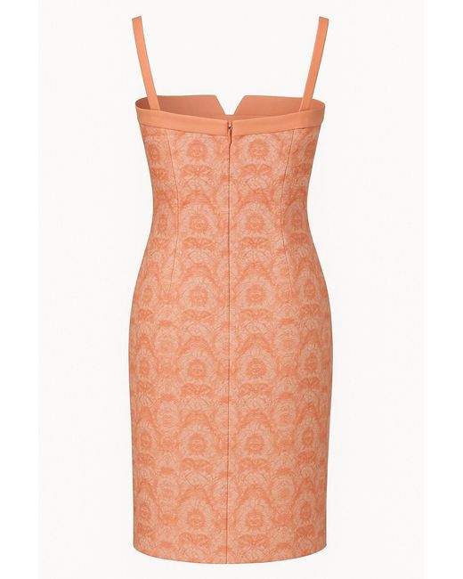 Conquista Multicolor Elegant Coral Jacquard Dress With Structured Notch Neckline
