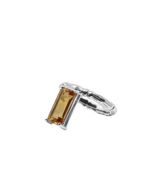 NASI SILVER Metallic Floating Baguette Gemstone Ring- Citrine