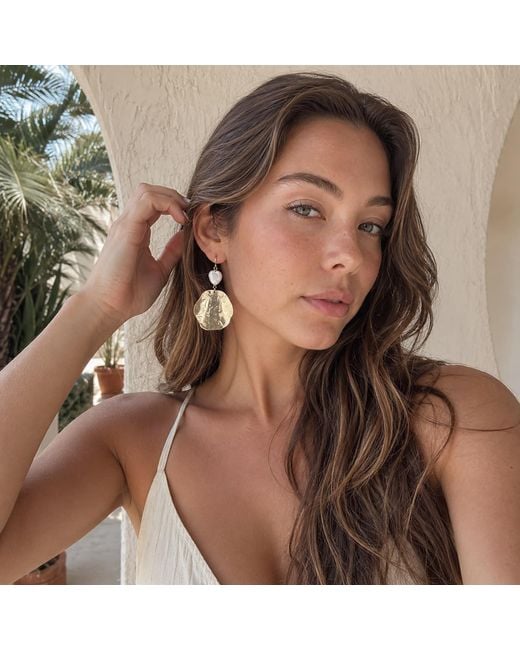 Rare Matters Jewelry Metallic Hammered Brass Disc & Freshwater Pearl Heart Statement Earrings