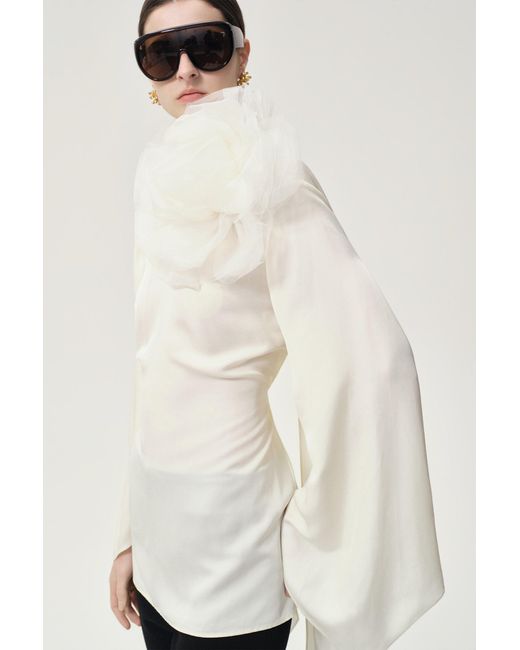 FRONT ROW SHOP White Reversible Scarf Blouse Ecru