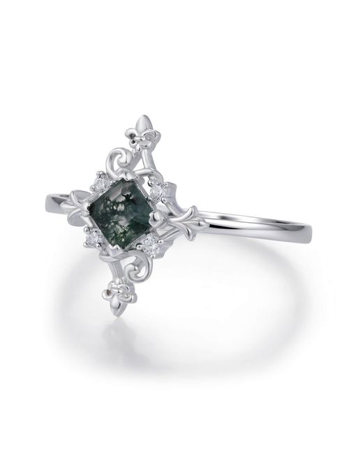 Azura Jewelry New York White Vine Diamond Moss Agate Ring Vermeil