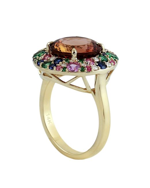 Artisan Green Tourmaline, Sapphire, Tsavorite & Diamond Halo Statement Ring