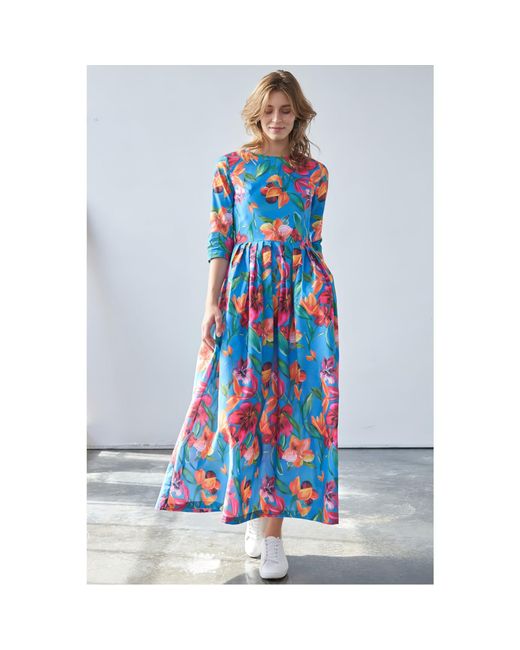 Marianna Déri Blue Floral Print Maxi Dress With Detachable Wide Belt