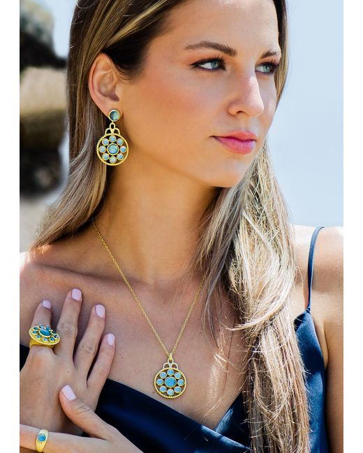 Marcia Moran Blue Florentina Medallion Stone Earrings