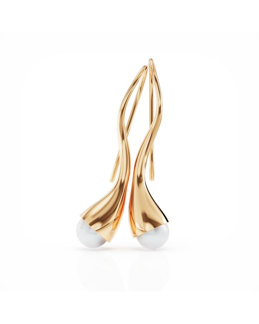 Linda Fiore Metallic Bella Vermeil Dangle Earrings With Large Freshwater Pearls