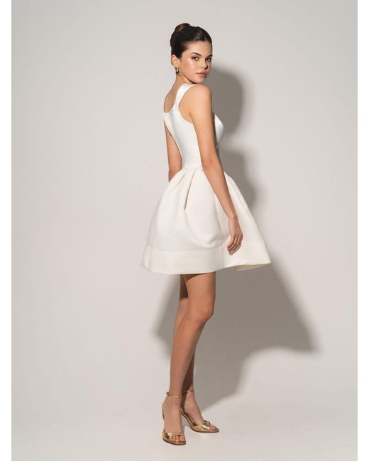 Tia Dorraine White Flared Satin Mini Dress