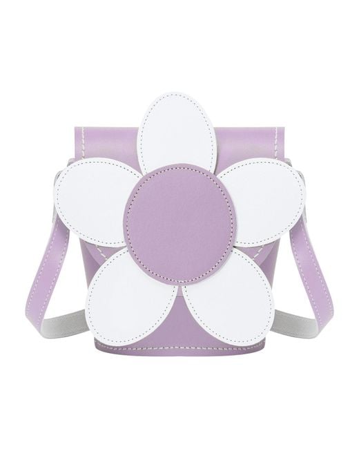 Zatchels Purple Handmade Leather Daisy Barrel Bag