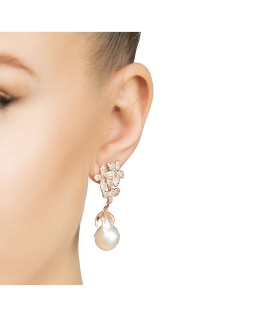 Latelita London Pink Flowers Pearl Earrings Rosegold