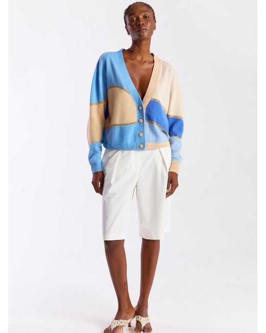 Brodie Cashmere Blue Abstract Scenic Cashmere Cardigan