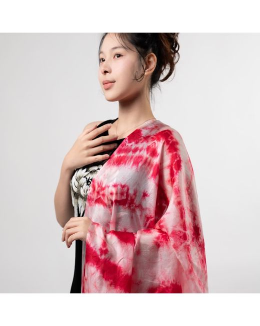 Silk and Bears Pink Crimson Bloom Shibori Silk Shawl – Hand-Dyed Mulberry Silk Wrap