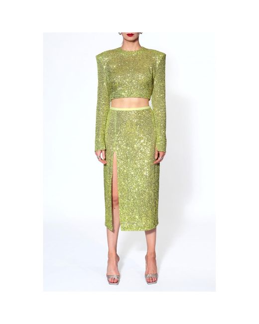 AGGI by HALEWSKI Green Zoey Lemon Sparkle Sequin Long Sleeve Crop Top