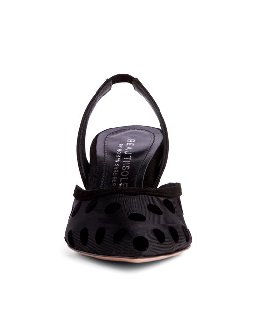 Beautiisoles by Robyn Shreiber Made in Italy Black Flores Mesh Low Kitten Heel Dressy Work Evening Party Elegant Sandal