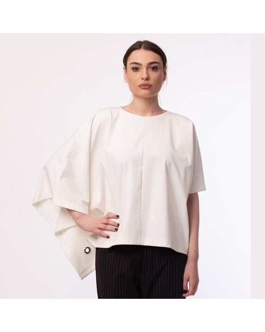 Silvia Serban White Asymmetrical Jersey Top