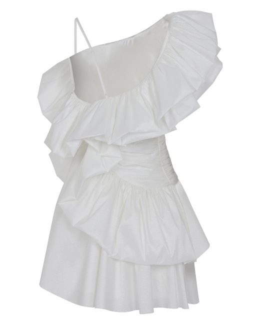 Nocturne White Ecru One Shoulder Draped Taffeta Dress
