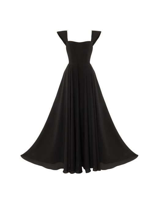Lily Phellera Black Apex Maxi Dress With Sailor Collar Straps And Open Back In Midnight