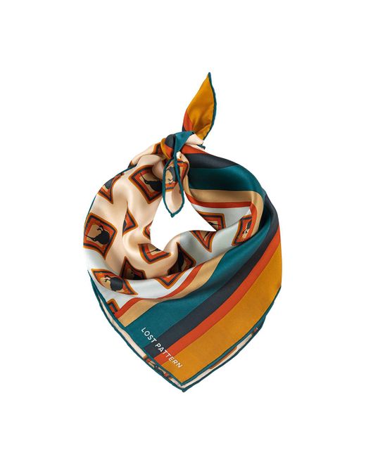 Lost Pattern Blue Kiwi Silk Bandana Scarf for men