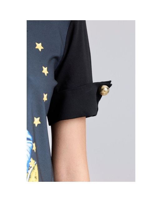 The Extreme Collection Blue Printed T-Shirt With Buttons