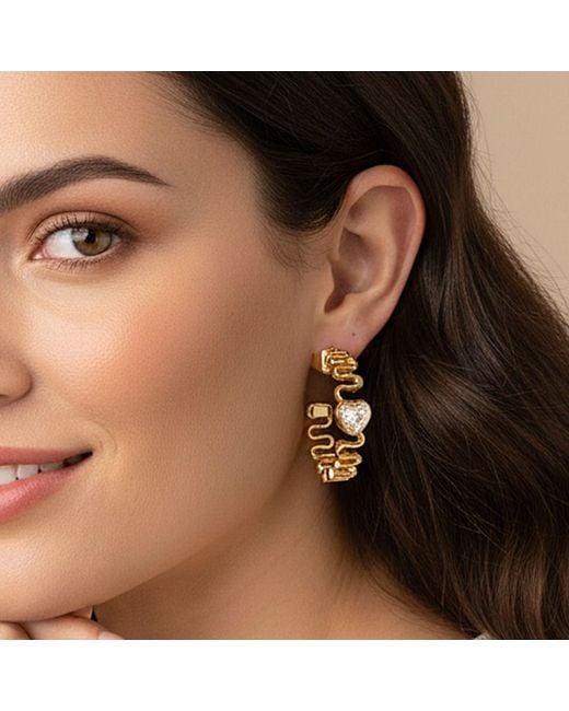 Artisan Metallic Heart Shape Diamond Hoop Earrings
