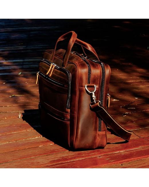 Touri Brown Genuine Leather Briefcase With Multiple Pockets for men