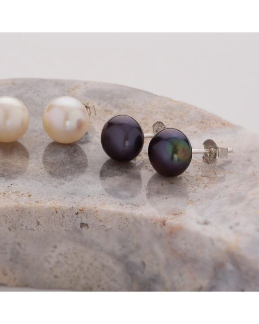 Nellou Jewellery Purple Peacock Large Pearl Button Stud Earrings