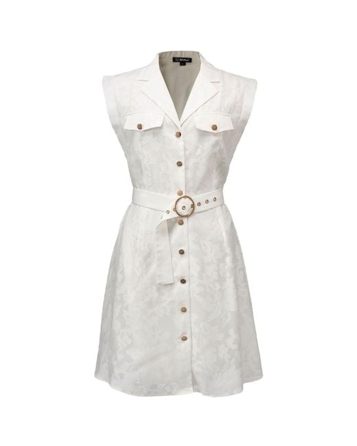 Smart and Joy White Floral Organza Safari Style Dress