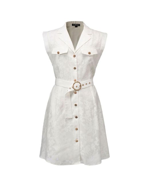 Smart and Joy White Floral Organza Safari Style Dress