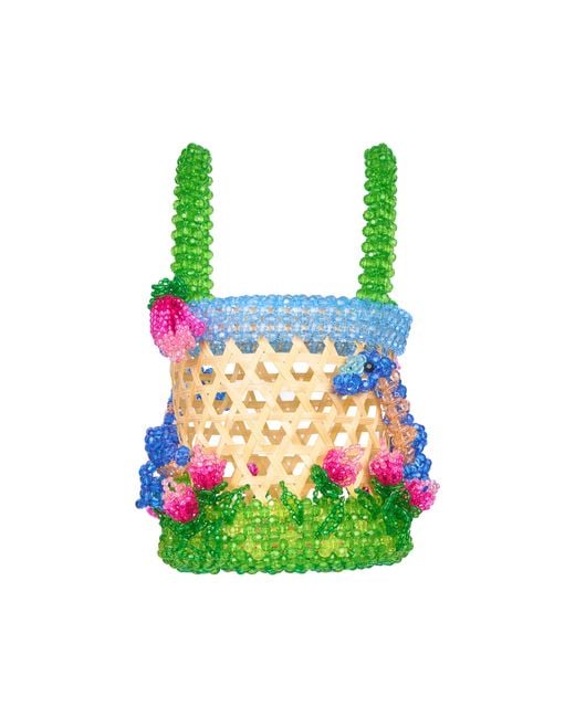 Tillie Beads Green Dino Bloom Woven Bamboo Beaded Basket Bag
