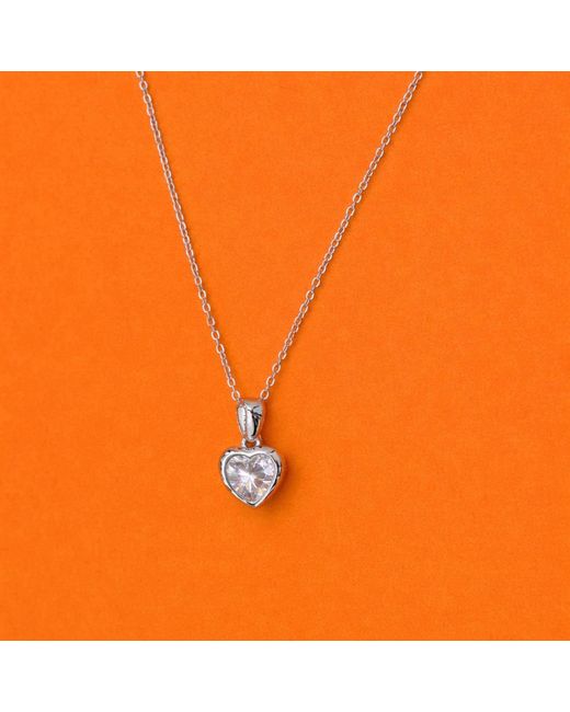 Pearl Code Metallic Sophie Heart Pendant Necklace With Cubic Zirconia